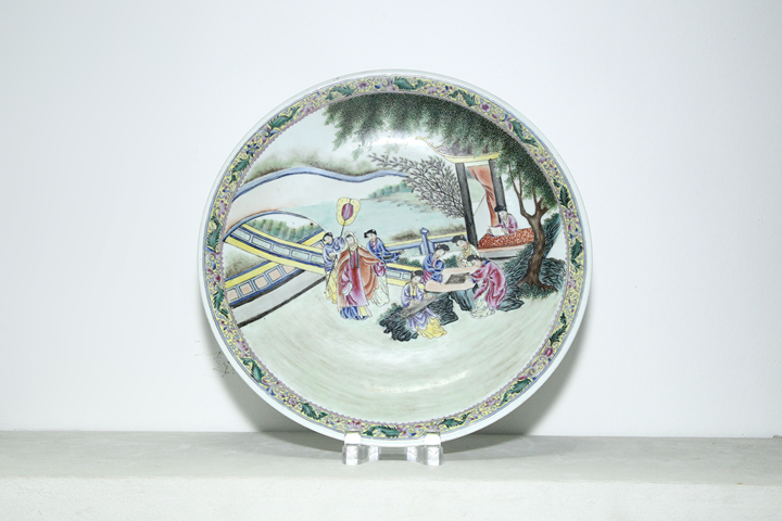 古玩陶瓷民國·粉彩仕女人物故事紋大盤真品鑒賞圖