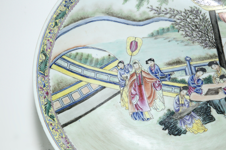 古玩陶瓷民國·粉彩仕女人物故事紋大盤真品鑒賞圖