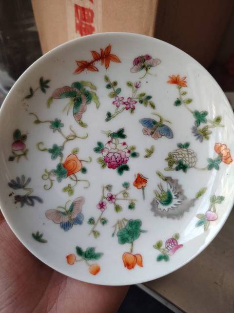 古玩陶瓷粉彩花卉盤真品鑒賞圖