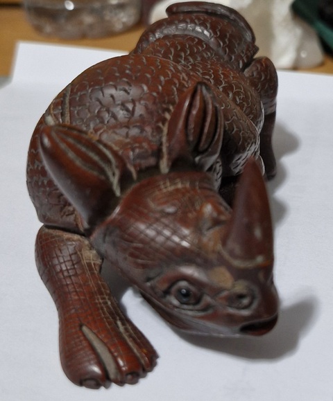 古玩雜項木雕犀牛擺件真品鑒賞圖