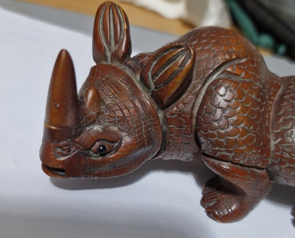 古玩雜項木雕犀牛擺件真品鑒賞圖
