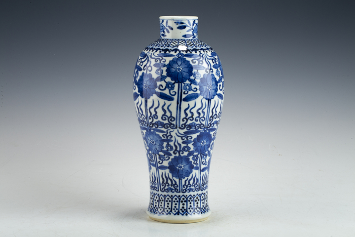 古玩陶瓷清晚·青花花卉紋雞腿瓶拍賣，當前價格613元