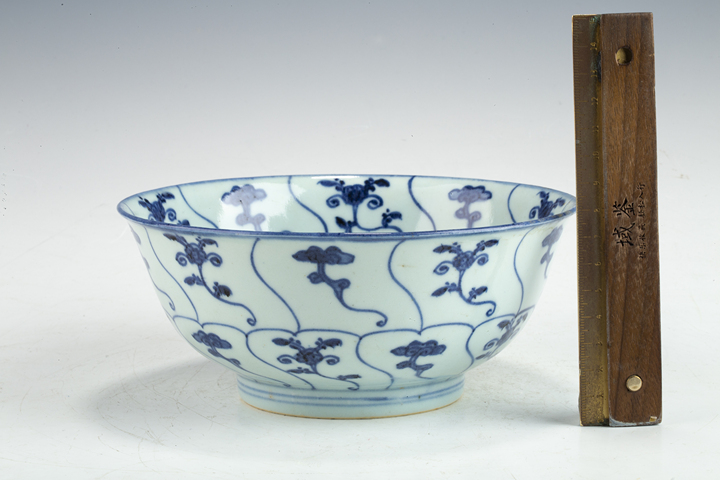 古玩陶瓷清早·青花開窗靈芝紋碗拍賣，當前價格1440元