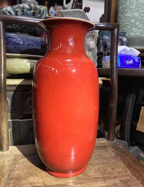 古玩陶瓷解放初期郎紅釉燈籠瓶拍賣，當前價格3860元