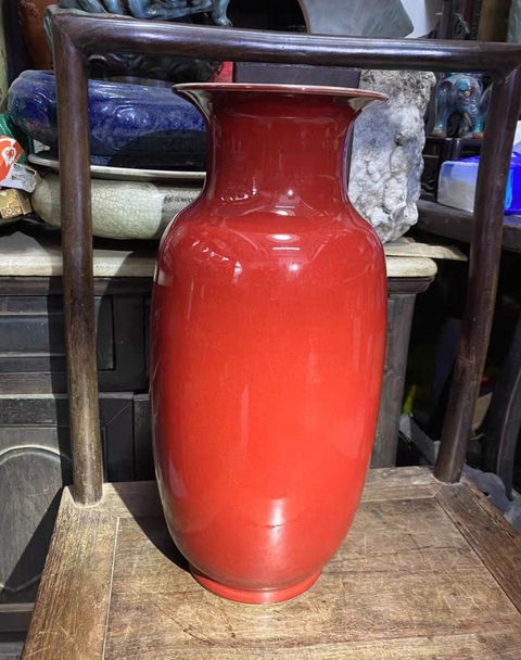 古玩陶瓷解放初期郎紅釉燈籠瓶拍賣，當前價格3860元