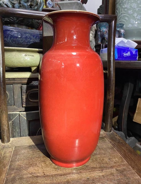 古玩陶瓷解放初期郎紅釉燈籠瓶拍賣，當前價格3860元