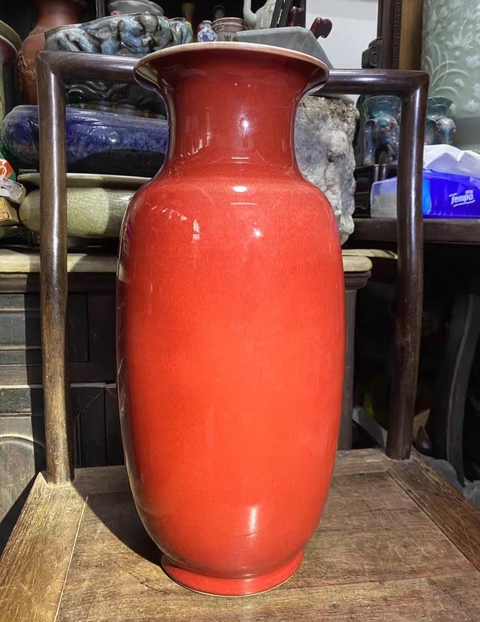 古玩陶瓷解放初期郎紅釉燈籠瓶拍賣，當前價格3860元