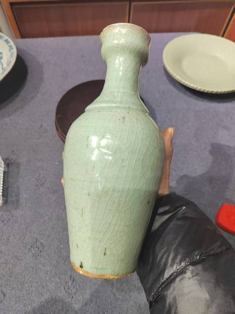 古玩陶瓷明代·青釉洗口瓶 真品鑒賞圖