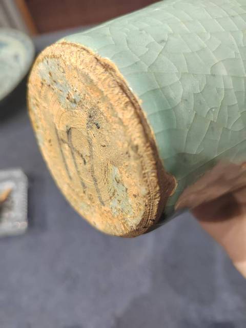 古玩陶瓷明代·青釉洗口瓶 真品鑒賞圖