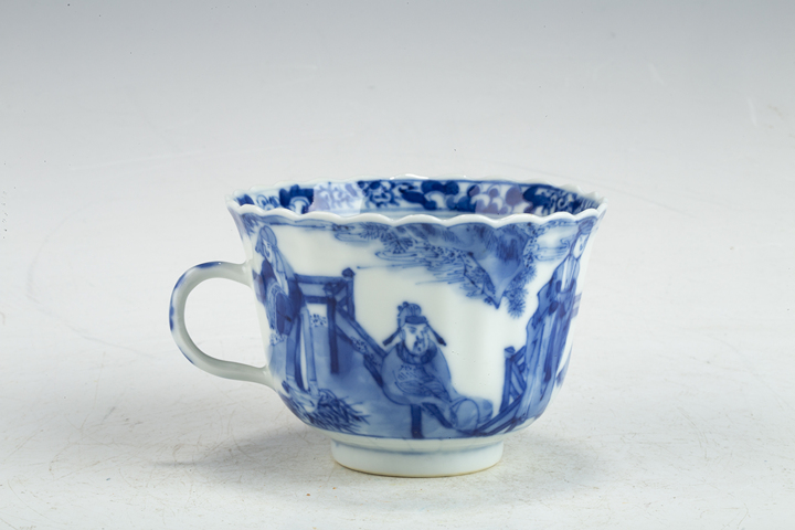 古玩陶瓷清晚·青花竹林七賢紋花口把杯真品鑒賞圖