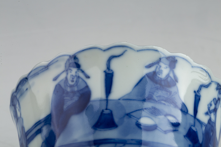 古玩陶瓷清晚·青花竹林七賢紋花口把杯真品鑒賞圖