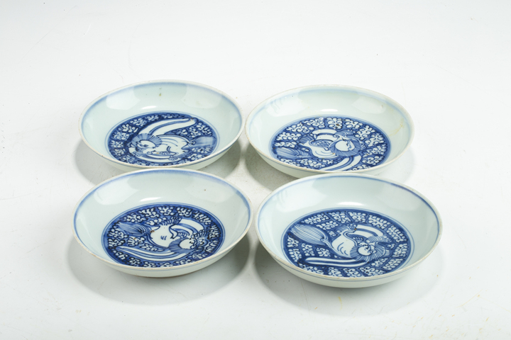 古玩陶瓷明晚·青花獅紋盤一組四個拍賣，當前價格0元