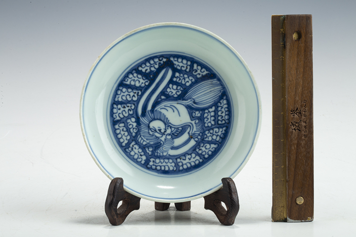 古玩陶瓷明晚·青花獅紋盤一組四個拍賣，當前價格0元