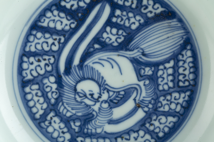 古玩陶瓷明晚·青花獅紋盤一組四個拍賣，當前價格0元