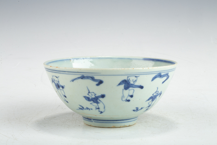 古玩陶瓷明晚·青花嬰戲紋碗拍賣，當前價格288元