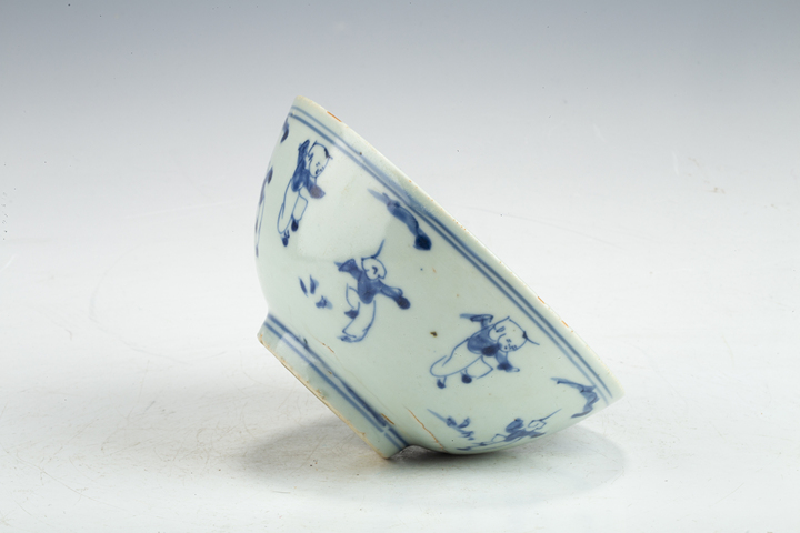 古玩陶瓷明晚·青花嬰戲紋碗拍賣，當前價格288元