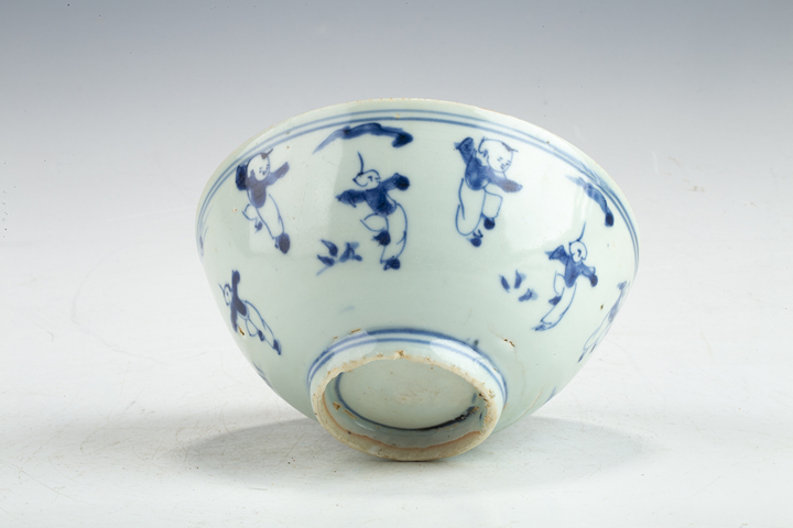 古玩陶瓷明晚·青花嬰戲紋碗拍賣，當前價格288元