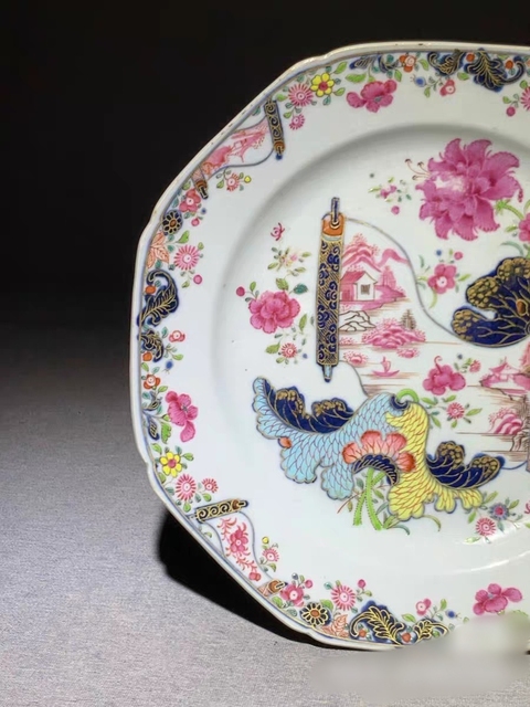 古玩陶瓷清中早期 粉彩盤真品鑒賞圖