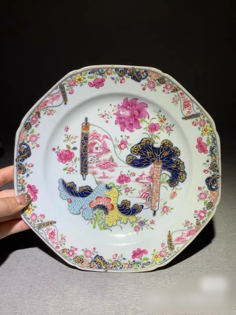 古玩陶瓷清中早期 粉彩盤真品鑒賞圖