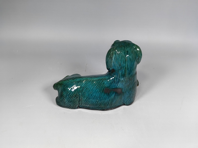古玩陶瓷清中孔雀藍吉祥犬雕塑真品鑒賞圖