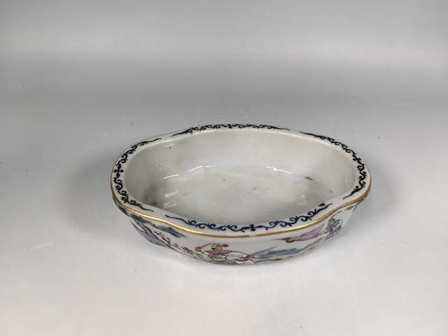 古玩陶瓷民國(guó)粉彩三國(guó)人物故事紋海棠水仙盆真品鑒賞圖