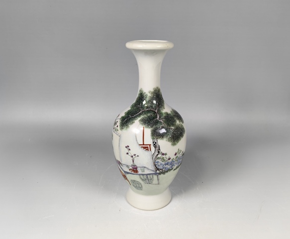 古玩陶瓷民國江東二喬仕女人物紋粉彩柳葉瓶真品鑒賞圖