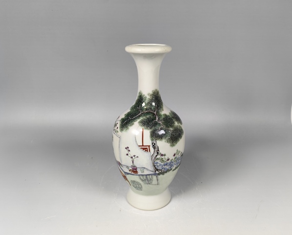 古玩陶瓷民國江東二喬仕女人物紋粉彩柳葉瓶真品鑒賞圖