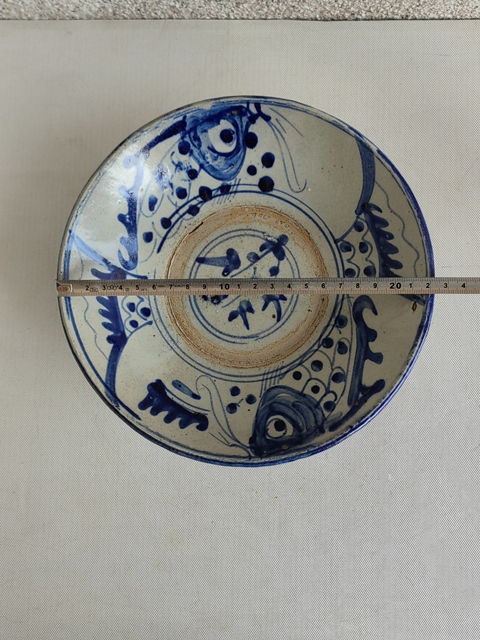 古玩陶瓷清中期魚藻紋青花盤拍賣，當(dāng)前價(jià)格680元