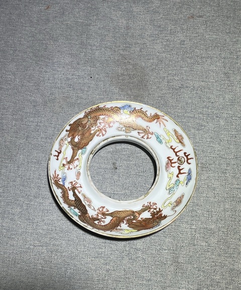 古玩陶瓷粉彩雙龍戲珠紋托拍賣，當前價格9800元