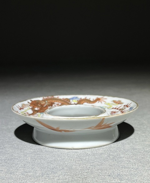 古玩陶瓷粉彩雙龍戲珠紋托拍賣，當前價格9800元