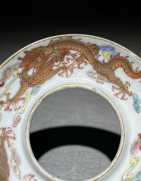 古玩陶瓷粉彩雙龍戲珠紋托拍賣，當前價格9800元