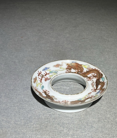 古玩陶瓷粉彩雙龍戲珠紋托拍賣，當前價格9800元