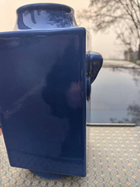 古玩陶瓷清末民初·霽藍釉象耳琮式瓶 真品鑒賞圖