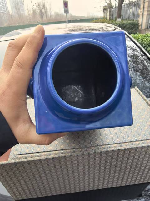 古玩陶瓷清末民初·霽藍釉象耳琮式瓶 真品鑒賞圖