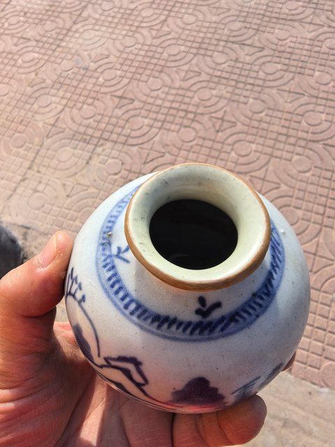 古玩陶瓷清中期 青花山水風(fēng)景高士圖蘋(píng)果尊真品鑒賞圖