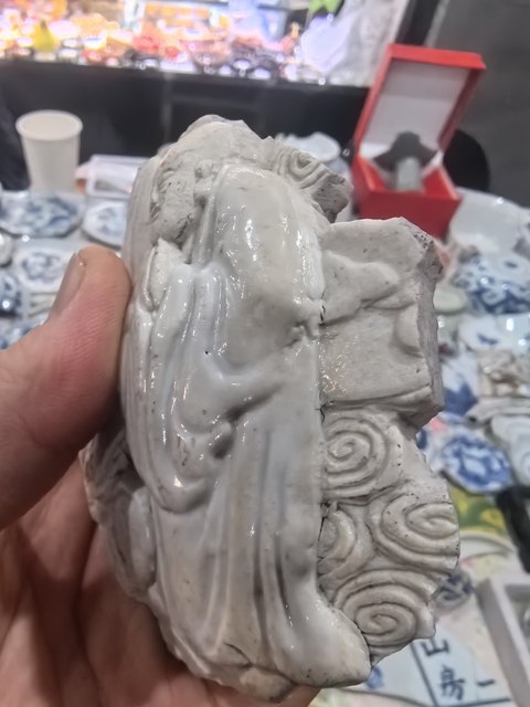 古玩陶瓷生瓷堆塑人物紋瓷塑真品鑒賞圖