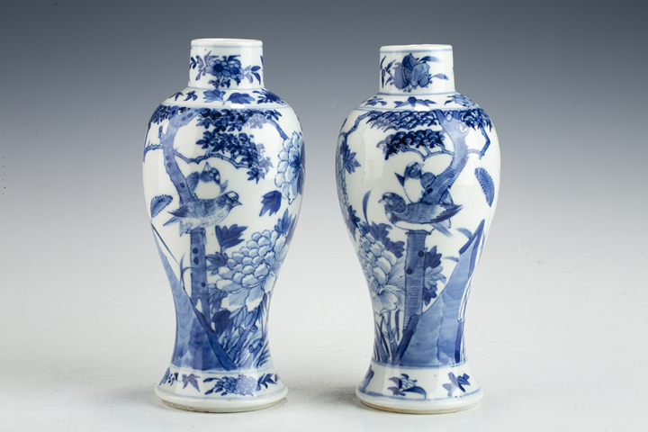 古玩陶瓷清晚·青花富貴白頭紋雞腿瓶一對真品鑒賞圖