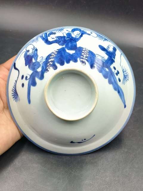 古玩陶瓷清晚期.青花三星高照折沿碗(福祿壽喜)拍賣，當前價格550元