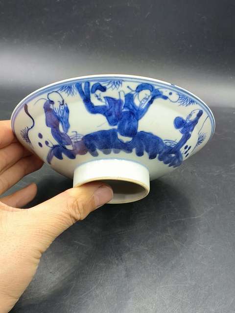 古玩陶瓷清晚期.青花三星高照折沿碗(福祿壽喜)拍賣，當前價格550元