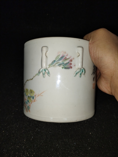 古玩陶瓷淺絳彩花鳥紋蓋缸真品鑒賞圖