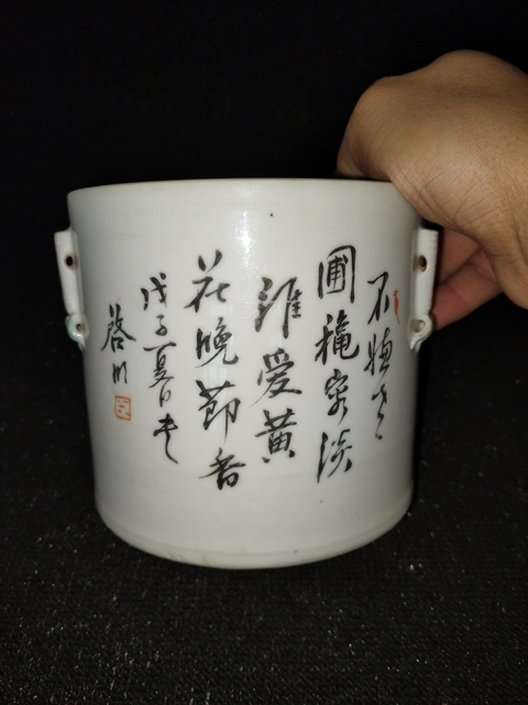 古玩陶瓷淺絳彩花鳥紋蓋缸真品鑒賞圖