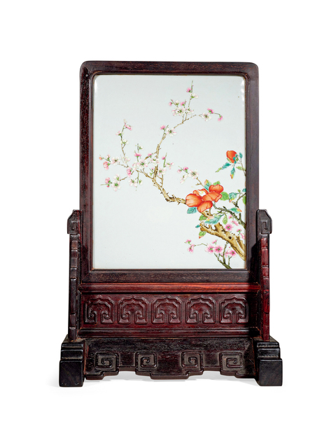 古玩陶瓷粉彩花卉紋硯屏真品鑒賞圖