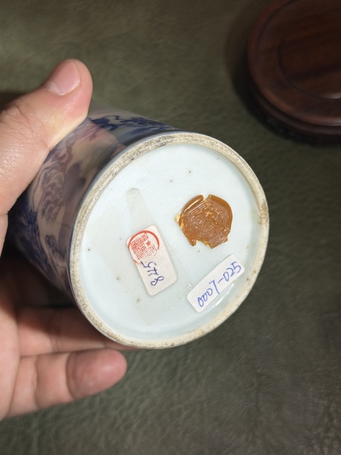 古玩陶瓷清晚期青花山水高士圖筆筒真品鑒賞圖