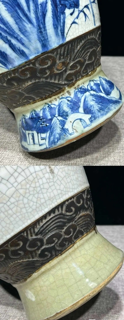 古玩陶瓷哥釉地鐵銹釉青花瓶真品鑒賞圖