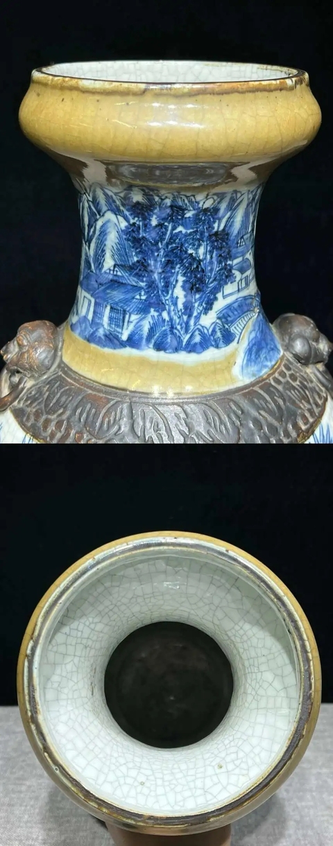 古玩陶瓷哥釉地鐵銹釉青花瓶真品鑒賞圖