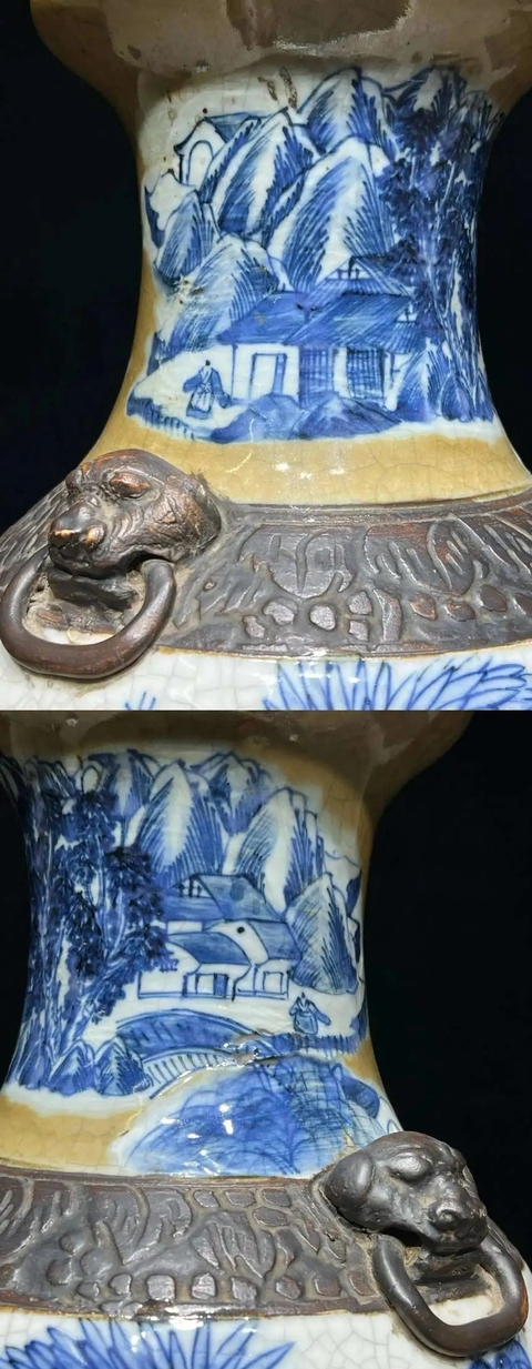 古玩陶瓷哥釉地鐵銹釉青花瓶真品鑒賞圖