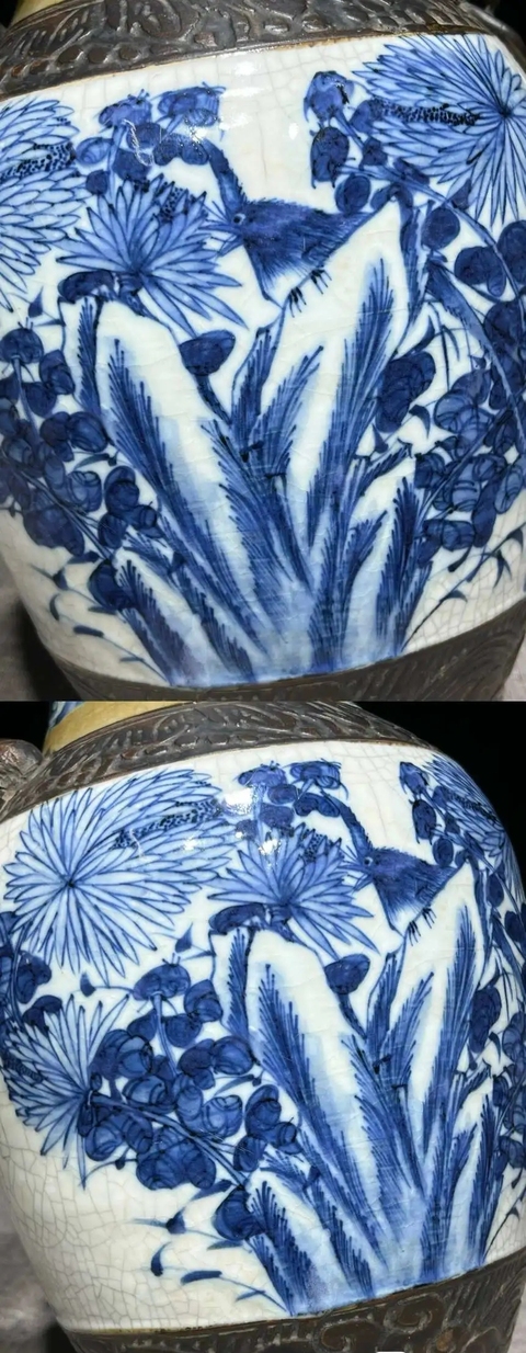 古玩陶瓷哥釉地鐵銹釉青花瓶真品鑒賞圖