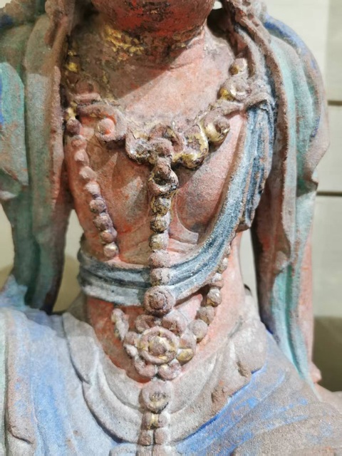 古玩雜項彩繪石刻菩薩像真品鑒賞圖