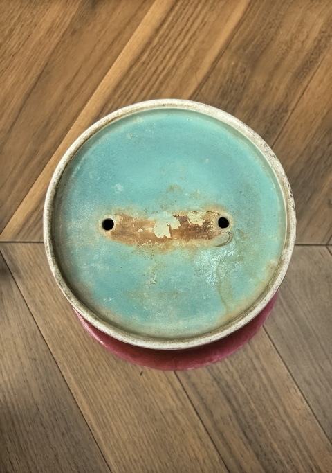 古玩陶瓷民國 紅地粉彩花卉紋花盆真品鑒賞圖