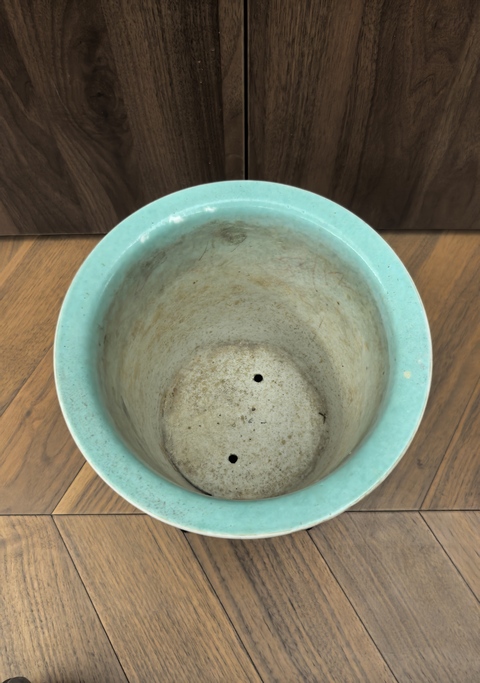 古玩陶瓷民國 紅地粉彩花卉紋花盆真品鑒賞圖